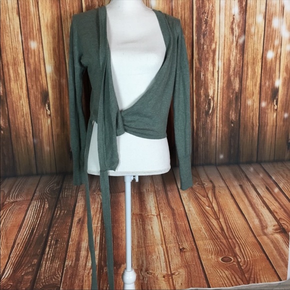 Ruby Moon Boho Cropped Tie Wrap V-neck Crop Top Green/Gray Size Small Wool Blend - Picture 10 of 14